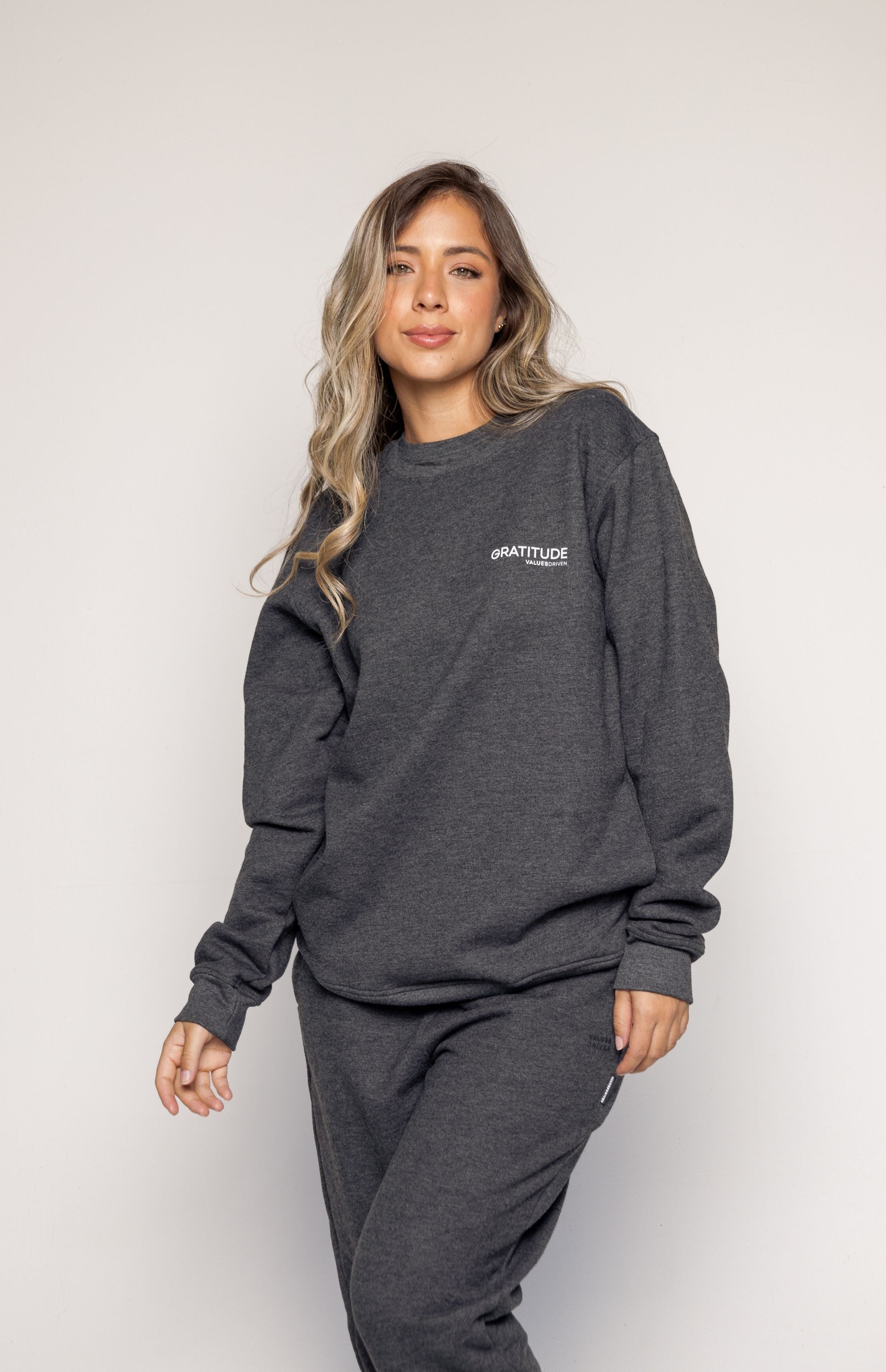 Gratitude Crewneck Gray – Values Driven